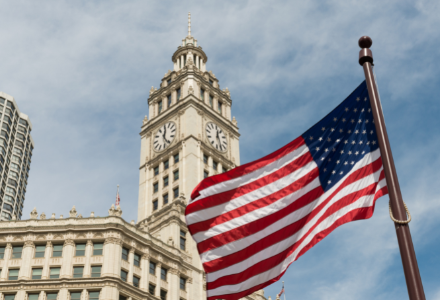 Picture of a monument with the U.S. flag