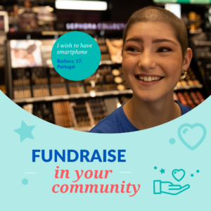 Community fundraising mobile banner featuring wish child Barbara