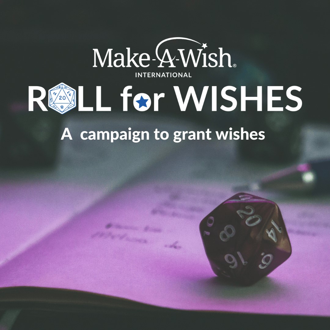 A banner entitled "Roll for the Wishes" with a purple background