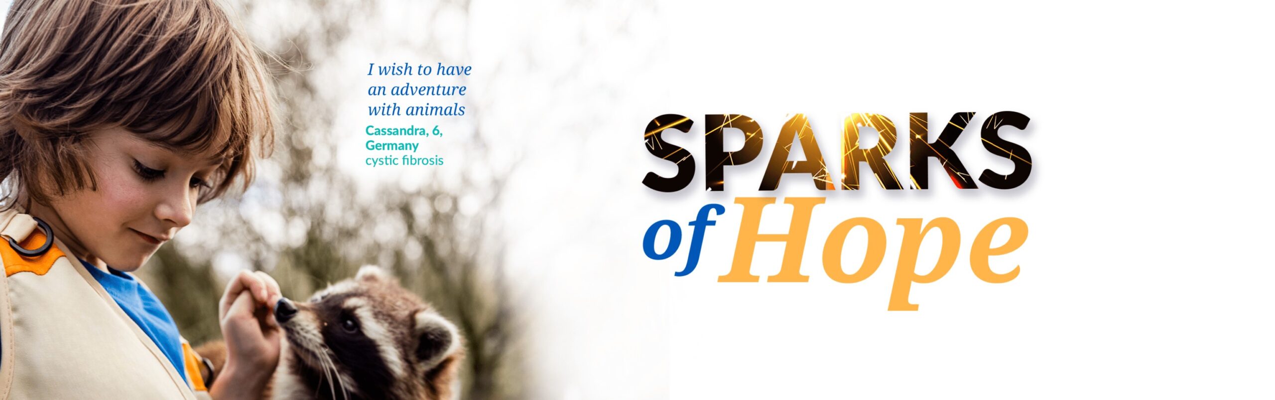 a banner entitled "Sparks of Hope" with a call-to-action to donate