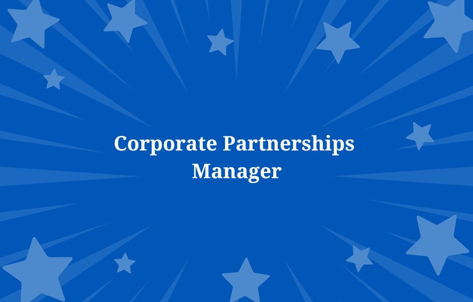 Corporate Partnerships Manager text on decorative background