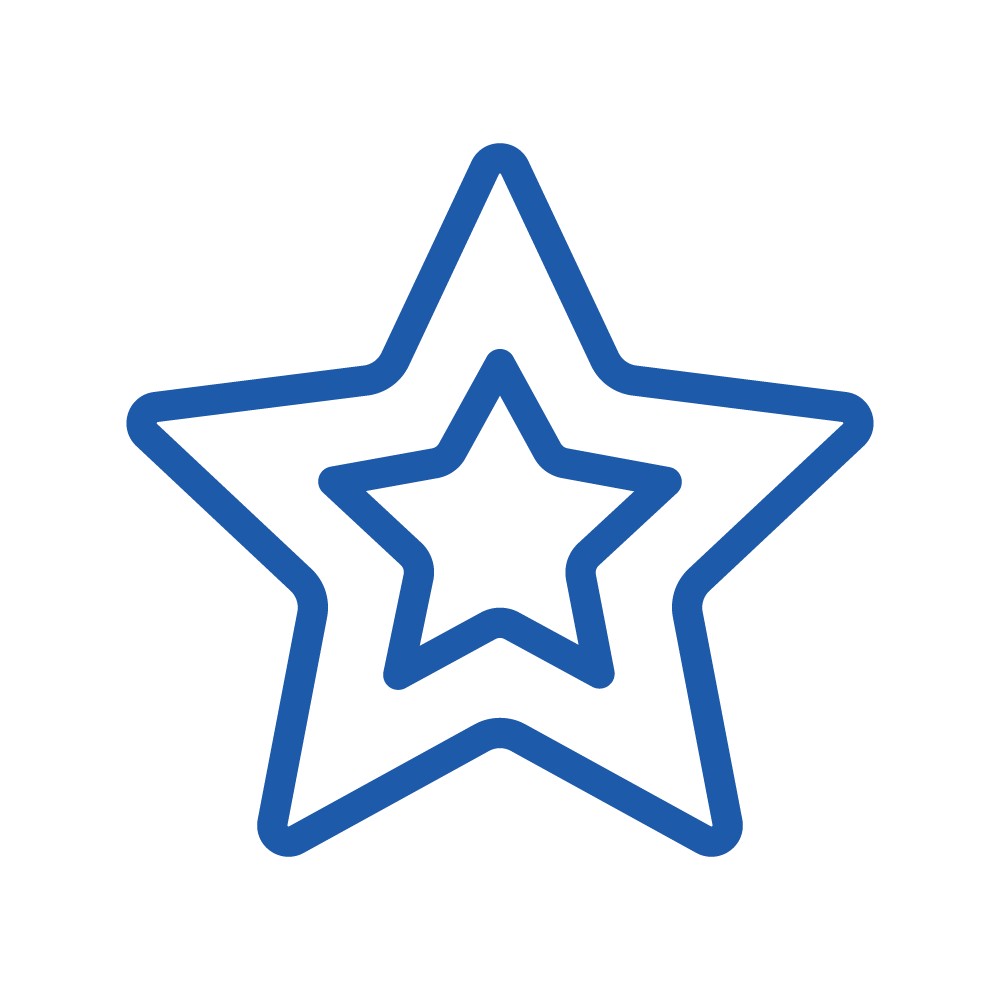 A blue outline of a five-pointed star with a smaller, similar star inside it, both on a white background.