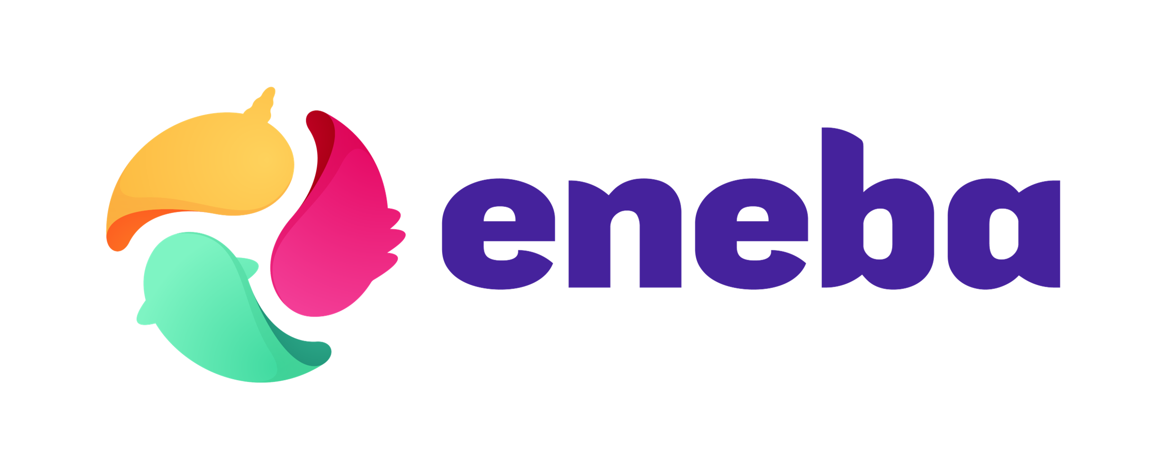 Eneba logo featuring a colorful abstract symbol with yellow, pink, and green shapes next to the brand name eneba in bold, purple lowercase letters on a light background.