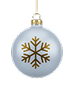 A silver Christmas ornament with a gold snowflake design hangs from a thin gold string against a plain background.