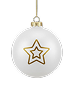 A white Christmas ornament with a gold double-star outline design hangs from a gold string against a plain background.