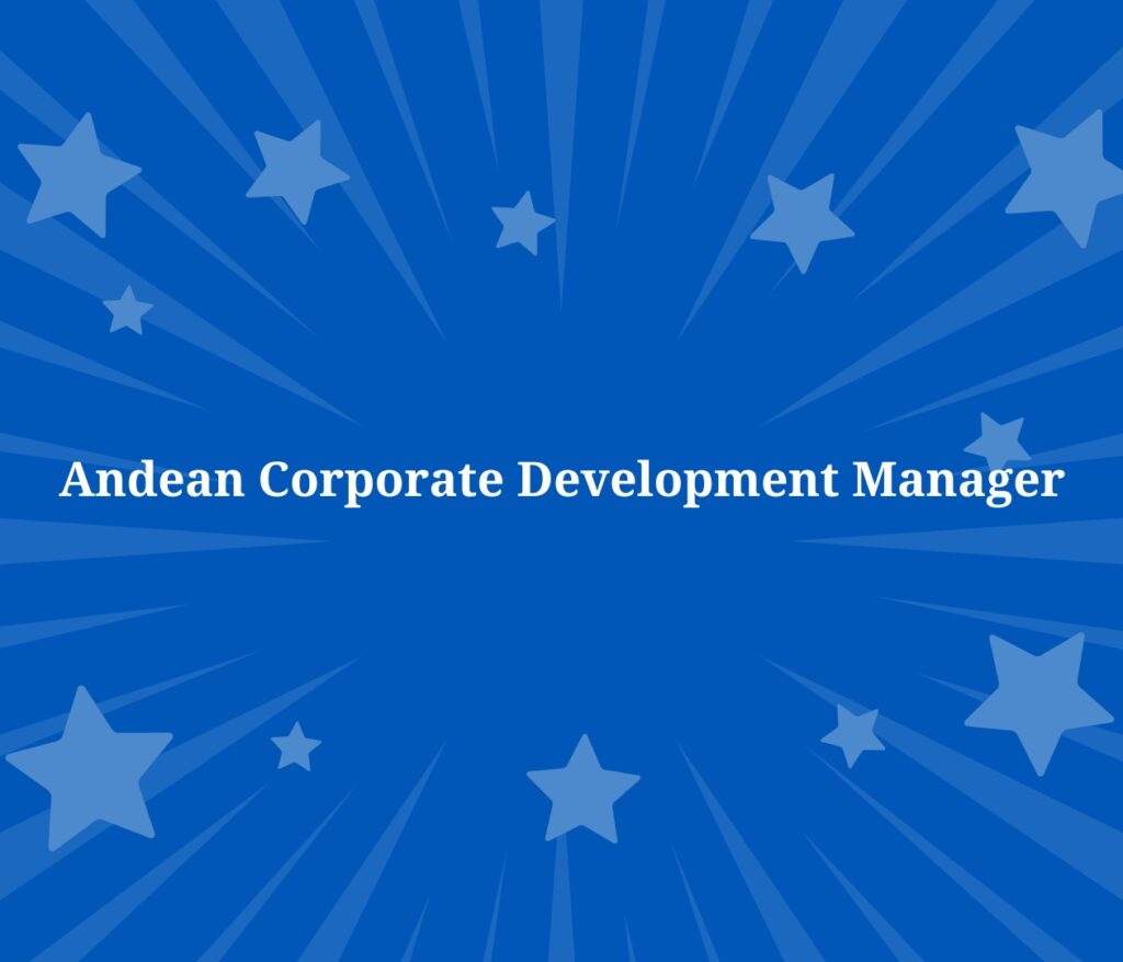 Blue background with radiating lines and scattered stars, featuring the white text Andean Corporate Development Manager in the center—highlighting a Career at Make-A-Wish.