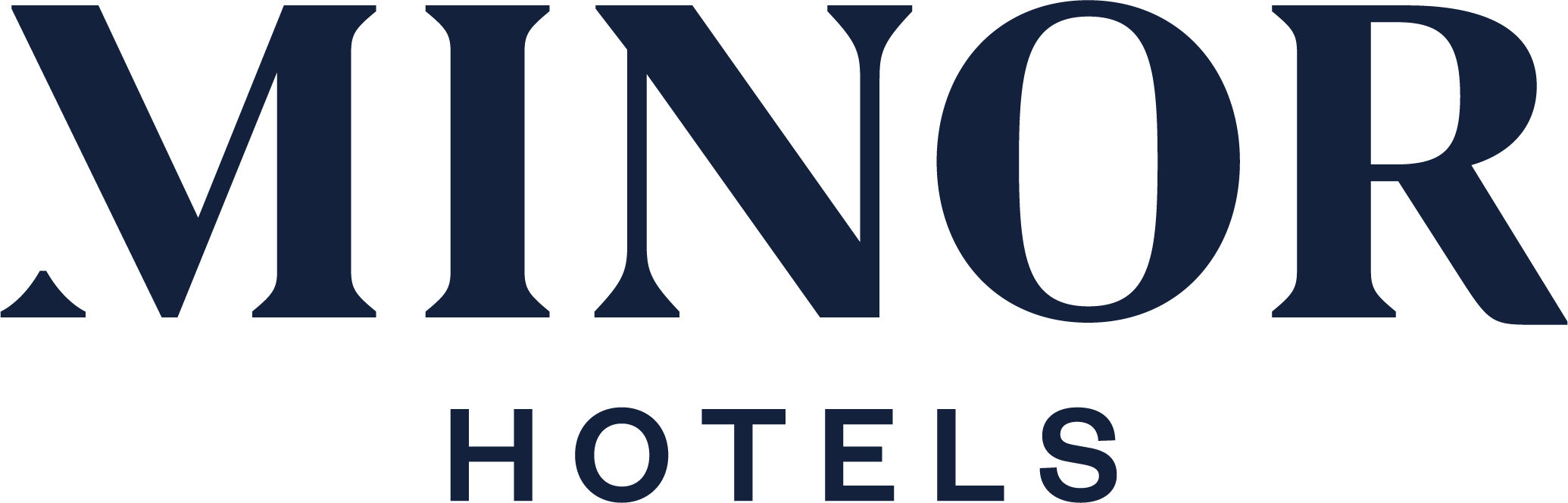 The logo features the word MINOR in large, bold serif letters above the word HOTELS in smaller, spaced-out sans-serif letters, all in a dark blue color on a light background.