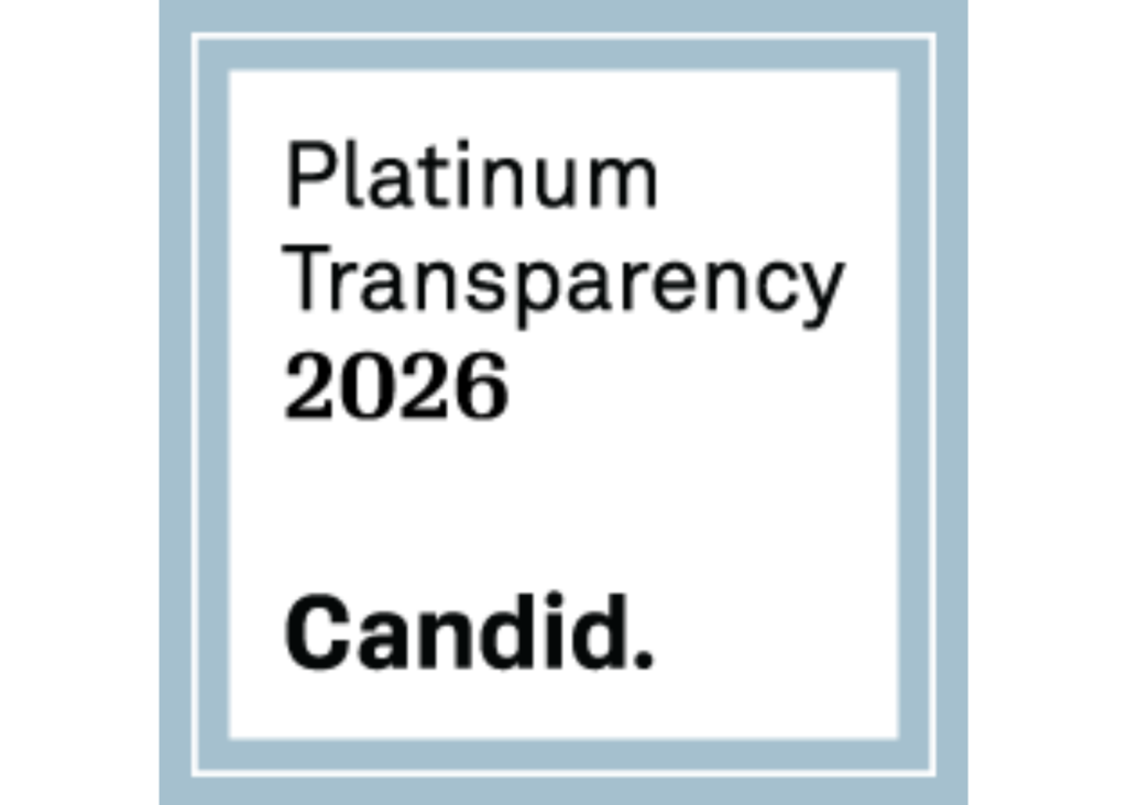 A badge with a light blue border reads Platinum Transparency 2026 and Candid. in bold black text on a white background, symbolising a commitment to Peace, Justice and Strong Institutions, key elements of the Sustainable Development Goals.