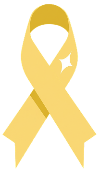 A yellow awareness ribbon with a white sparkle on one loop, symbolising support for various causes, such as childhood cancer awareness and suicide prevention.