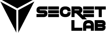 Zwart geometrisch logo en vetgedrukte tekst met de tekst SECRET LAB in een modern, gestileerd lettertype op een lichte achtergrond.
